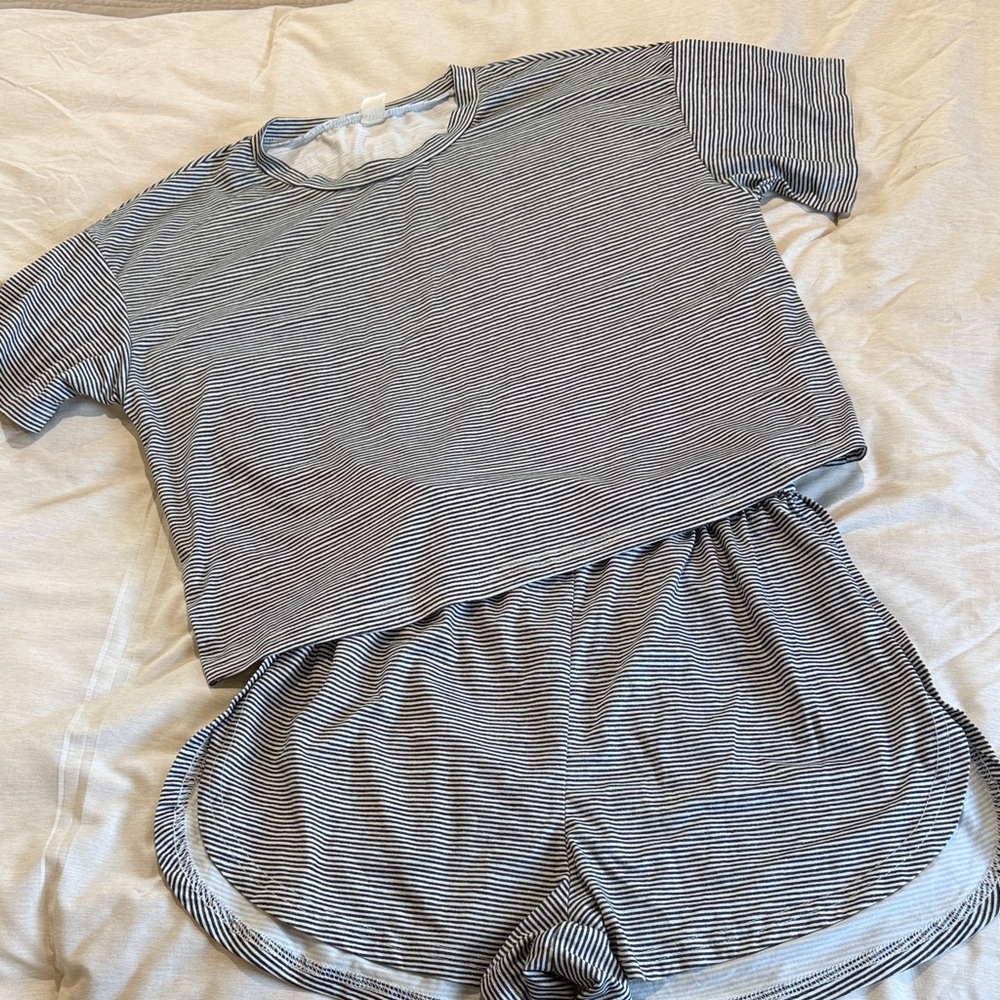 Striped Gray and White Loungewear Set